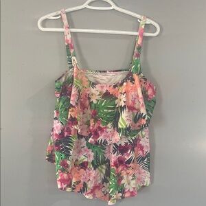 Maxine of Hollywood Pink and Green Floral Swim Top 16W